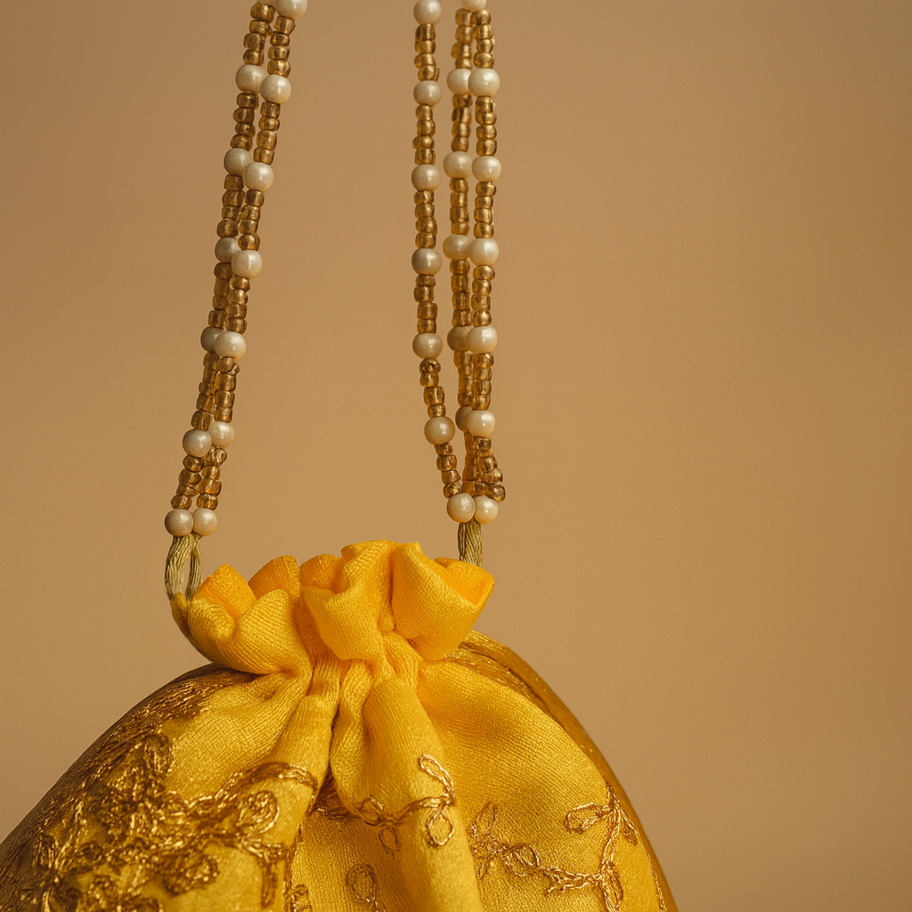 Cotton Potli Bag with Embroidery and Pearl Detailing