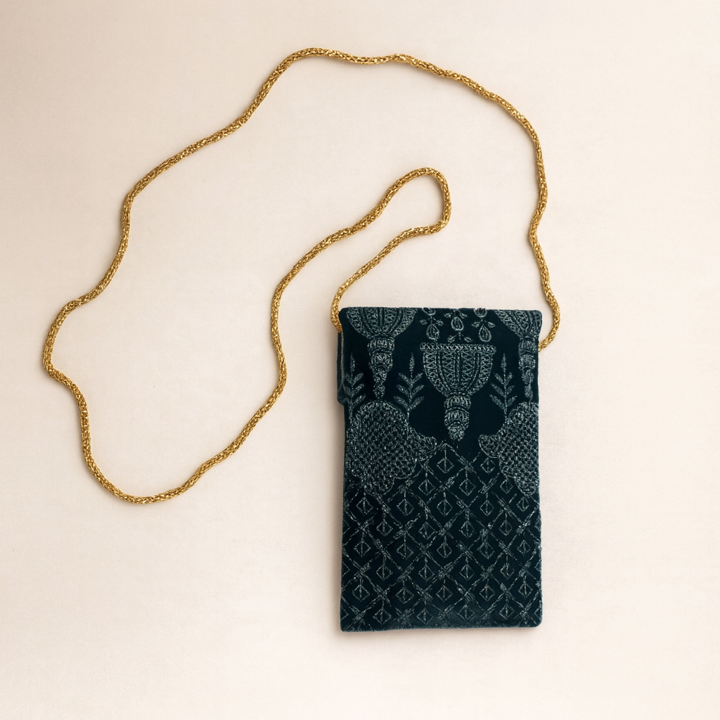 Cotton Sling Bag with Golden Strap for Women