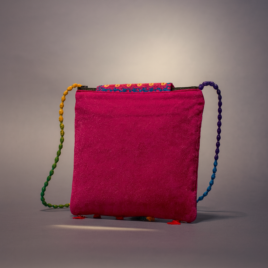 Cotton Crossbody Bag Pink Embroidered Shoulder Purse