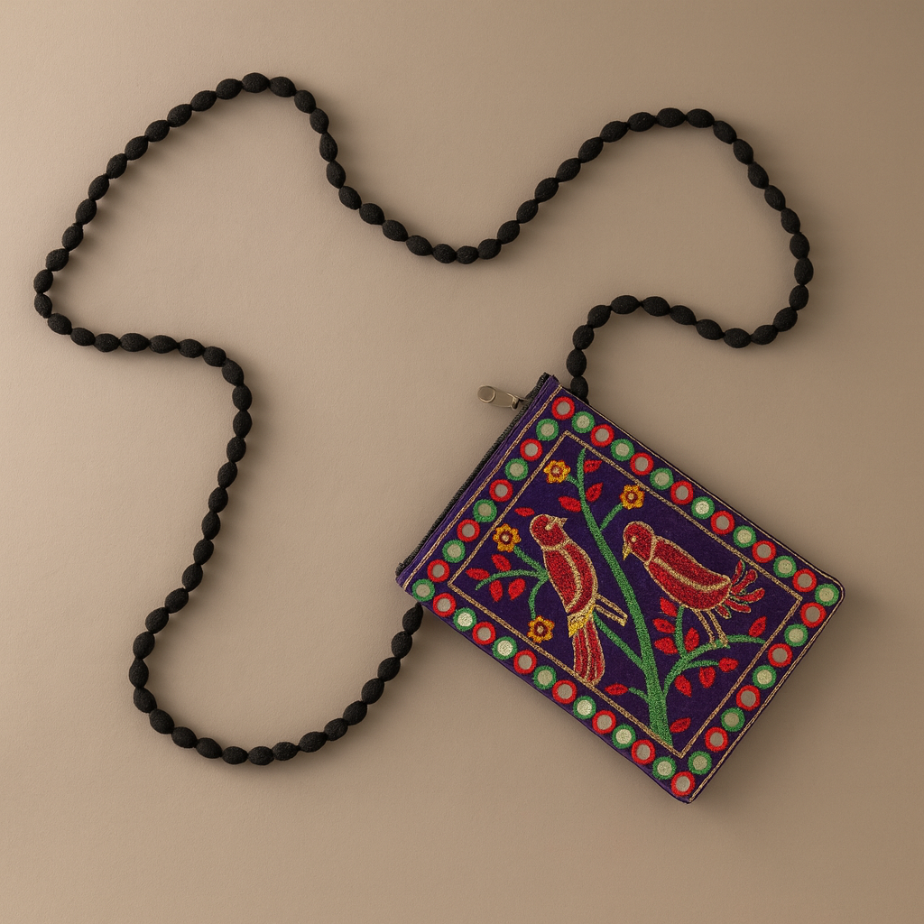 Handmade Cotton Cross Body Bag with Embroidery and Mirror Work