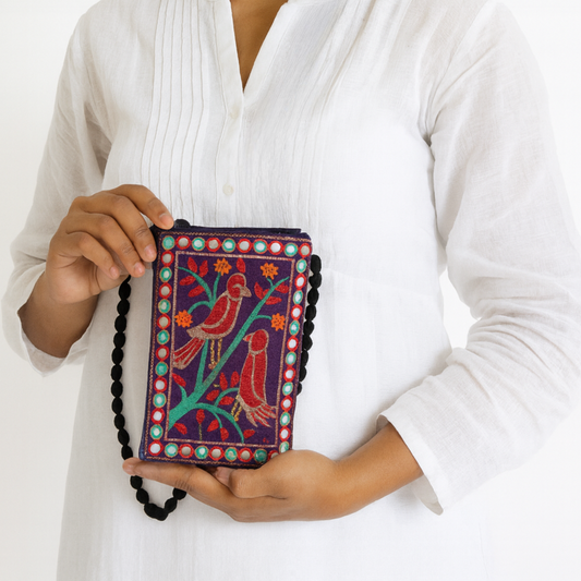 Handmade Cotton Cross Body Bag with Embroidery and Mirror Work