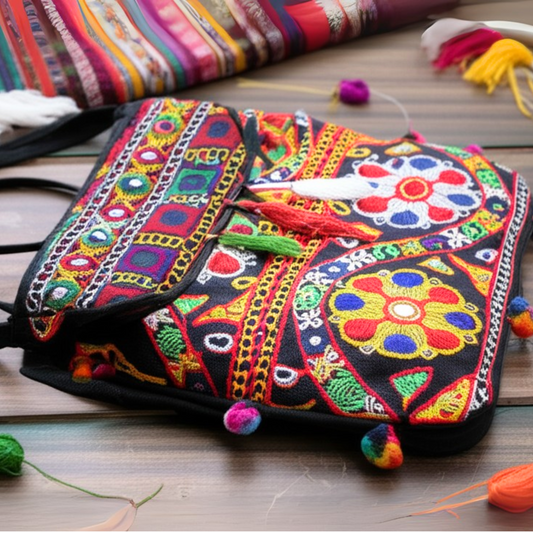 Cotton Sling Bag Colorful Embroidered Shoulder Crossbody Bag