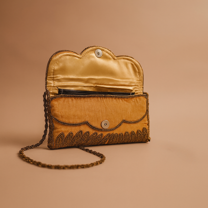 Velvet Beaded Clutch Bag with Chain Strap