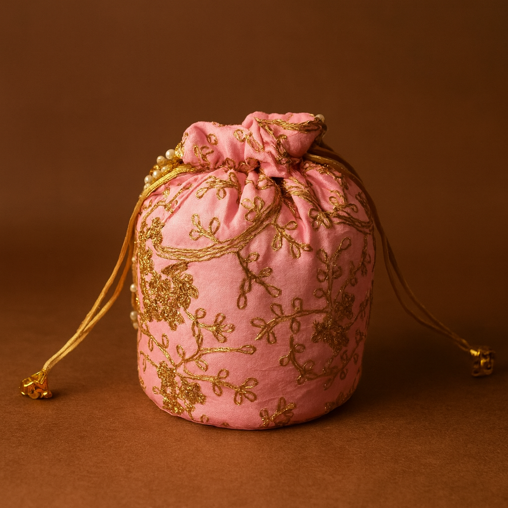 Handmade Pink Cotton Potli Bag for Festive Occasions