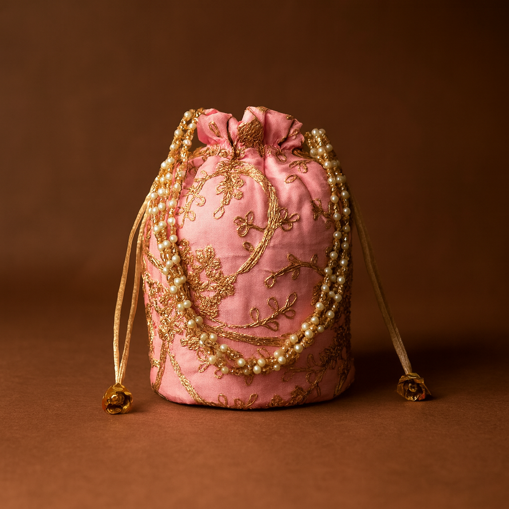 Handmade Pink Cotton Potli Bag for Festive Occasions