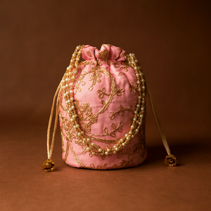 Handmade Pink Cotton Potli Bag for Festive Occasions