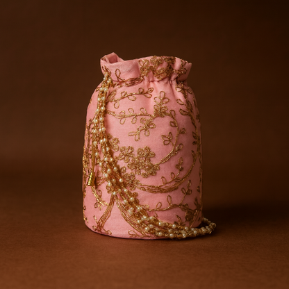 Handmade Pink Cotton Potli Bag for Festive Occasions