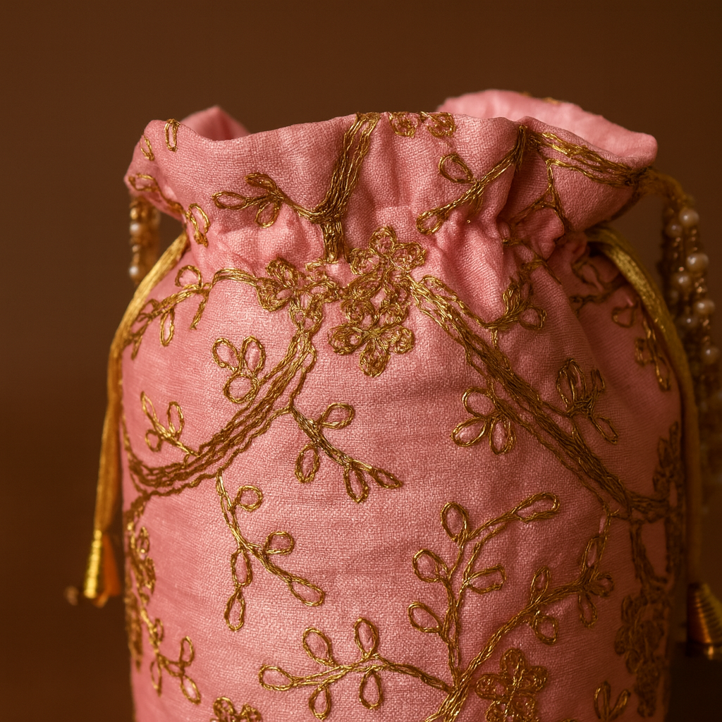 Handmade Pink Cotton Potli Bag for Festive Occasions