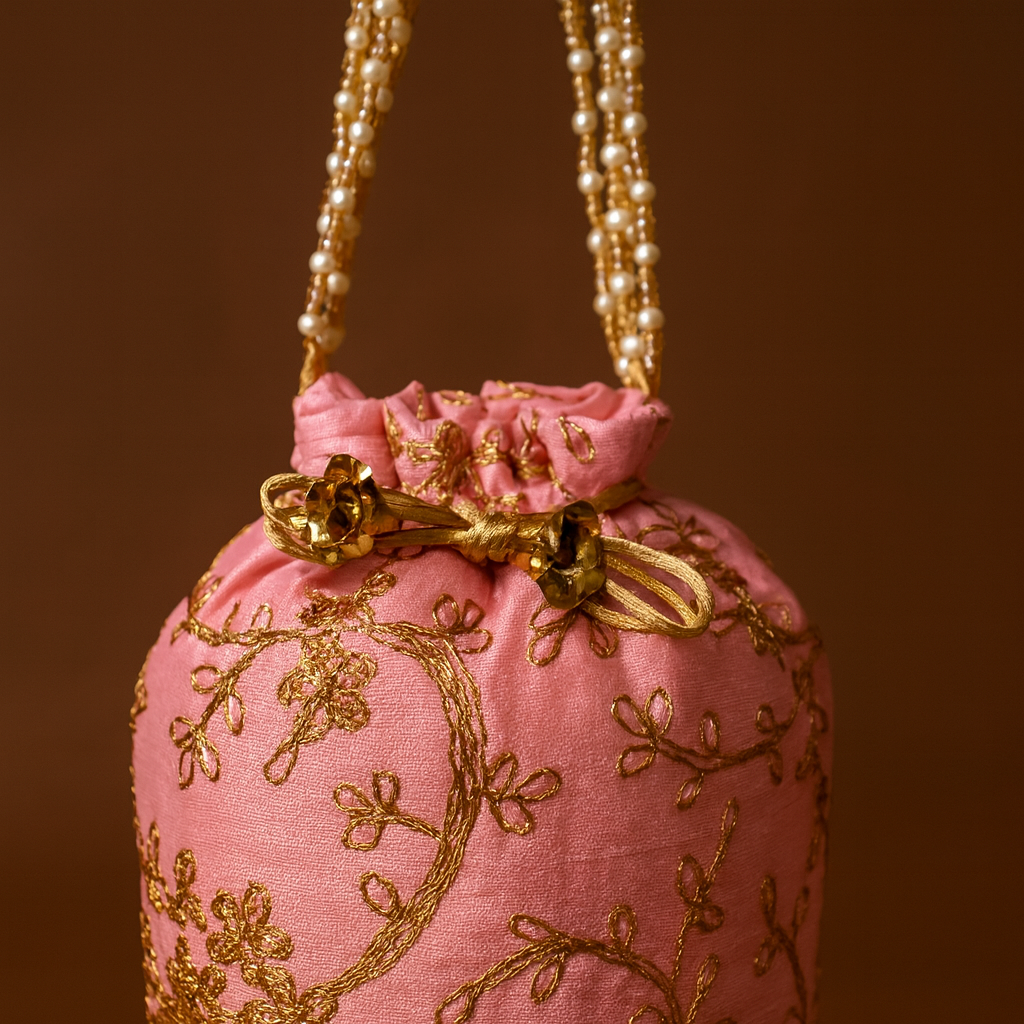 Handmade Pink Cotton Potli Bag for Festive Occasions