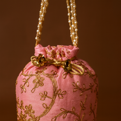 Handmade Pink Cotton Potli Bag for Festive Occasions