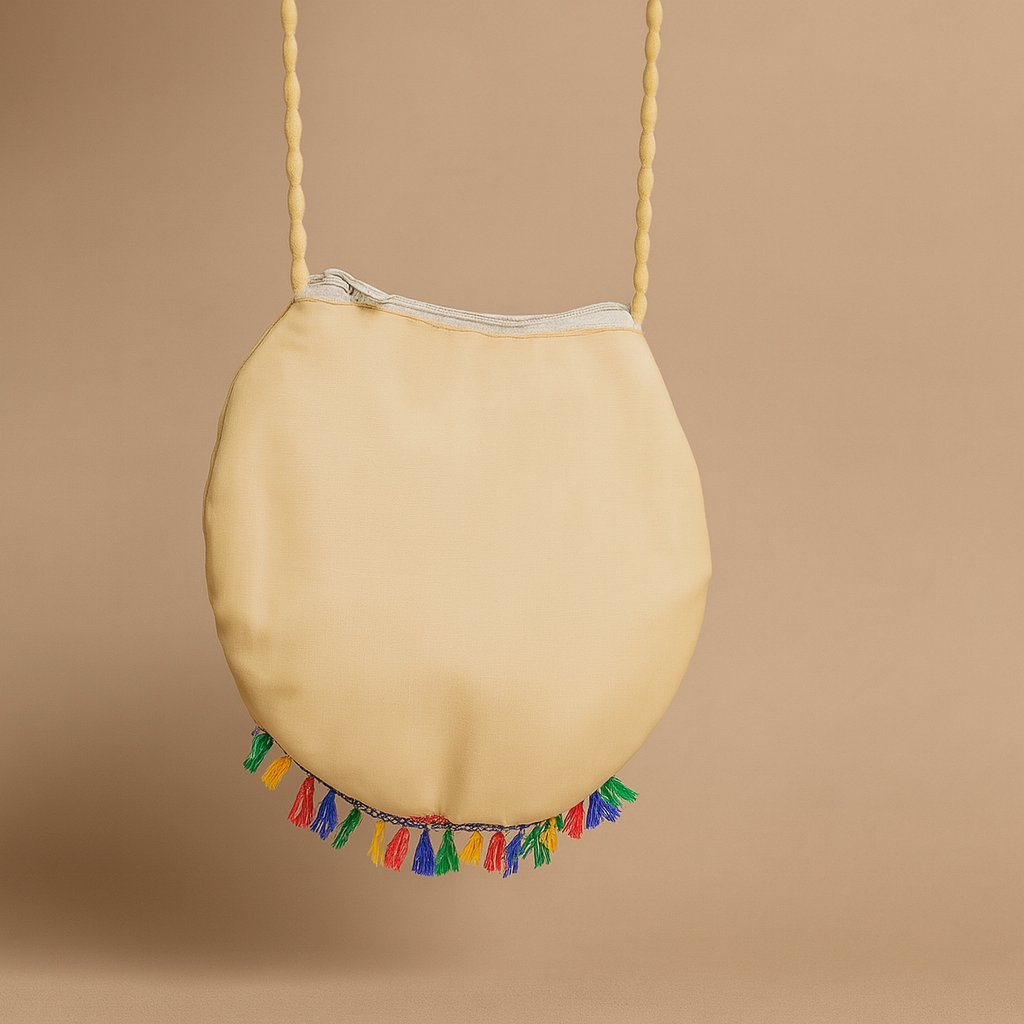 Cotton Cross Body Bag Embroidered Bird Design with Colorful Tassels