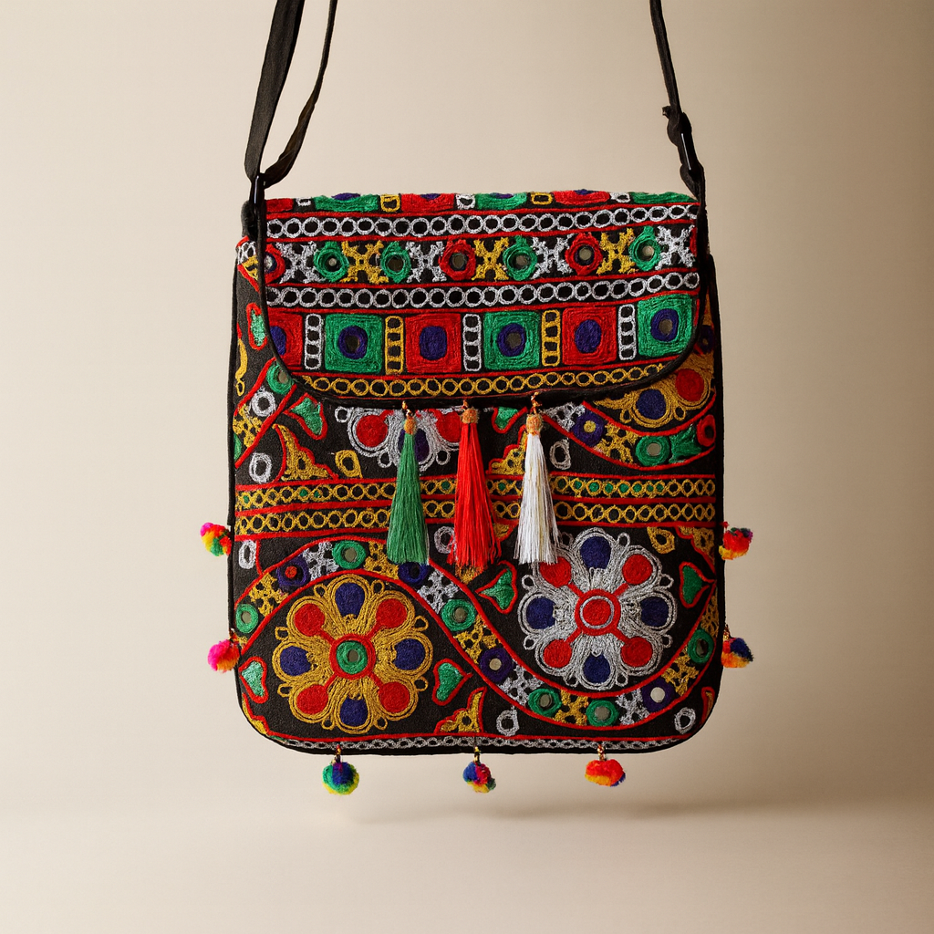 Cotton Sling Bag Colorful Embroidered Shoulder Crossbody Bag