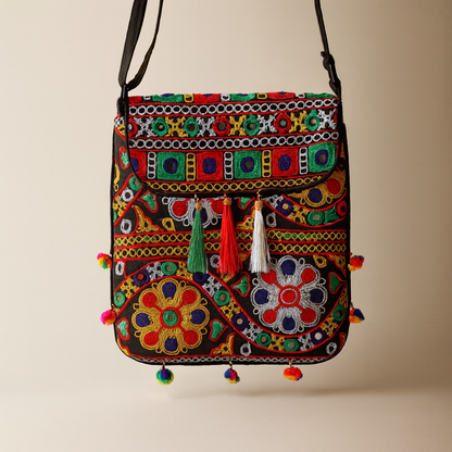 Cotton Sling Bag Colorful Embroidered Shoulder Crossbody Bag