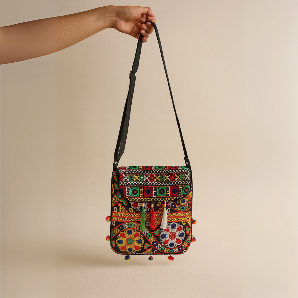 Cotton Sling Bag Colorful Embroidered Shoulder Crossbody Bag