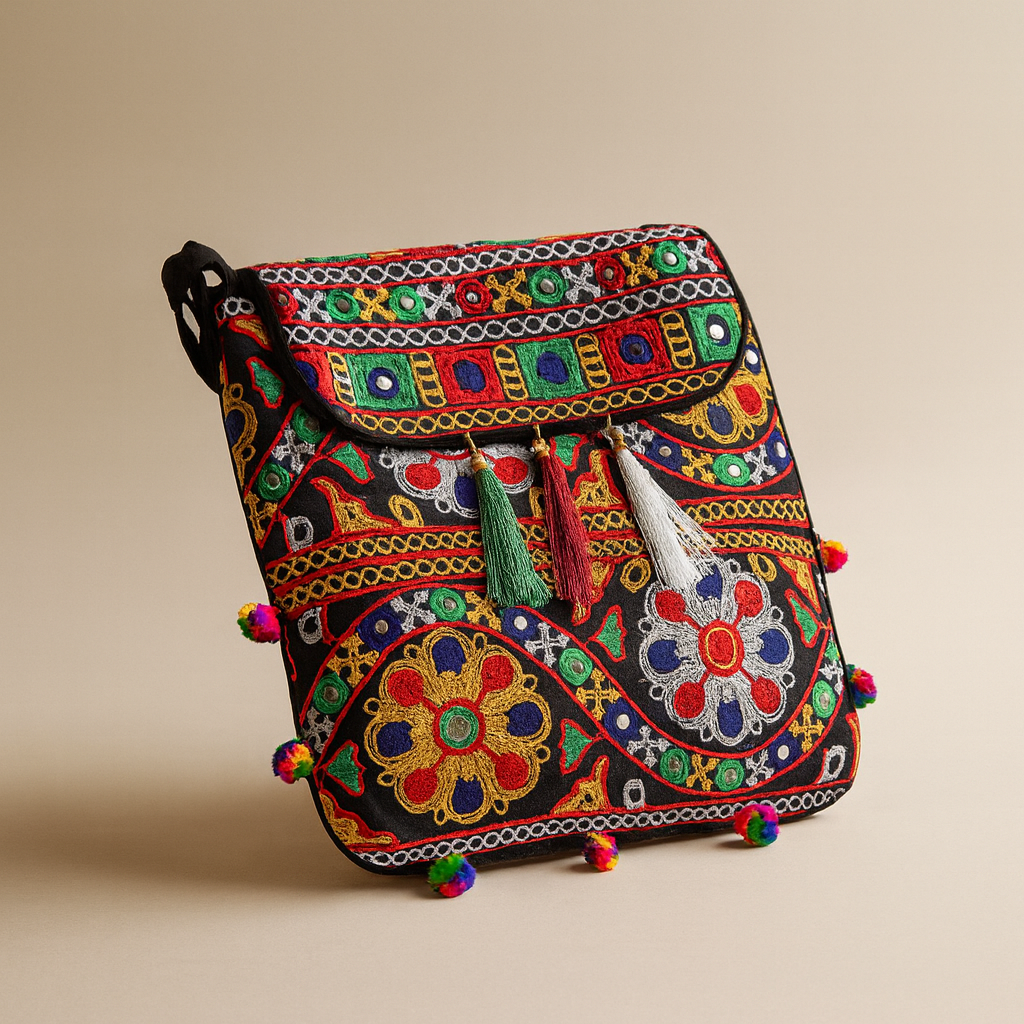 Cotton Sling Bag Colorful Embroidered Shoulder Crossbody Bag
