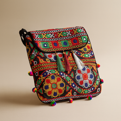 Cotton Sling Bag Colorful Embroidered Shoulder Crossbody Bag