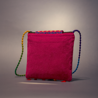 Cotton Crossbody Bag Pink Embroidered Shoulder Purse