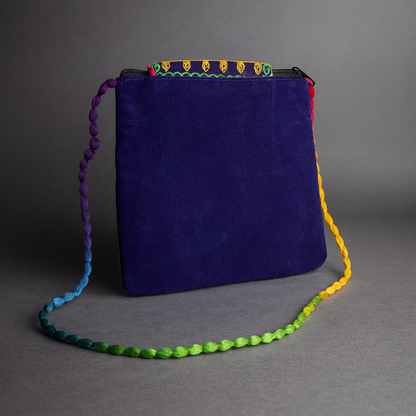 Cotton Crossbody Bag Royal Blue Embroidered Shoulder Purse