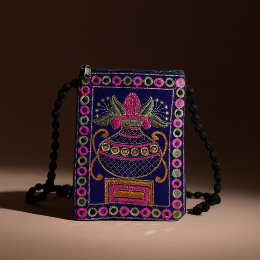 Cotton Sling Bag with Mirror Work and Beaded Strap