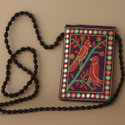 Handmade Cotton Cross Body Bag with Embroidery and Mirror Work