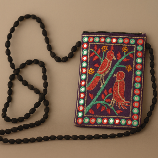 Handmade Cotton Cross Body Bag with Embroidery and Mirror Work