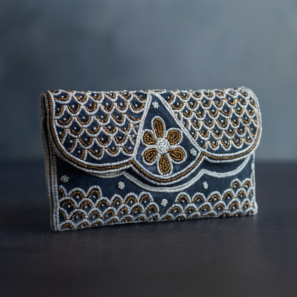 Embroidered Beaded Clutch Bag for Women