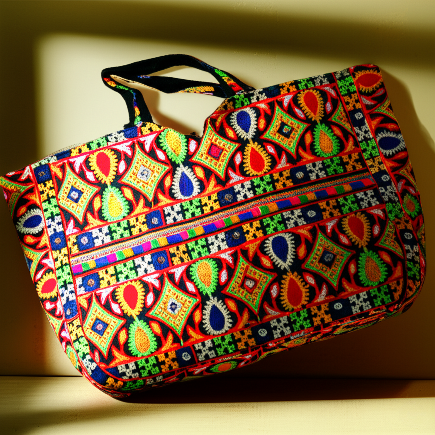 Cotton Tote Bag Colorful Embroidered Large Shoulder Bag