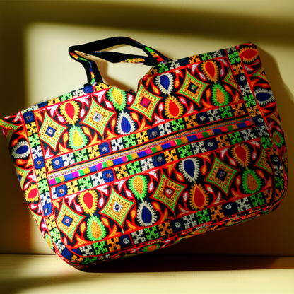 Cotton Tote Bag Colorful Embroidered Large Shoulder Bag