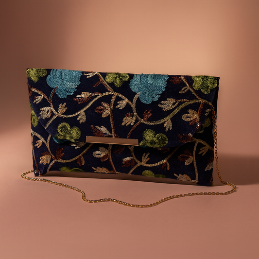 Embroidered Clutch Bag with Chain for Women