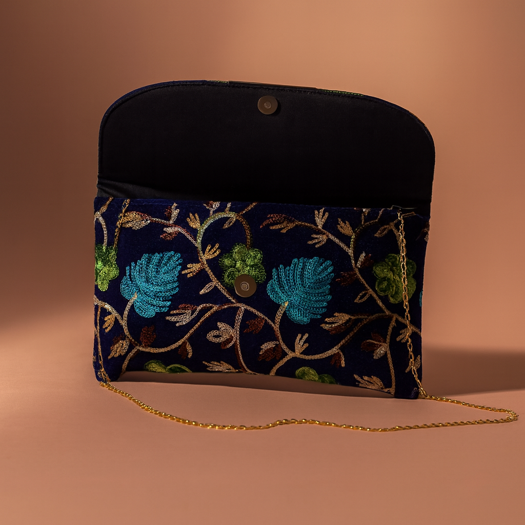 Embroidered Clutch Bag with Chain for Women