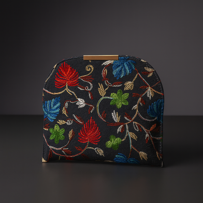 Embroidered Grey Clutch Bag with Golden Chain for Women