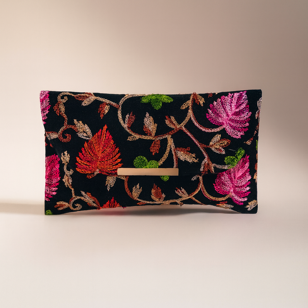 Black Clutch Bag with Golden Chain for Women