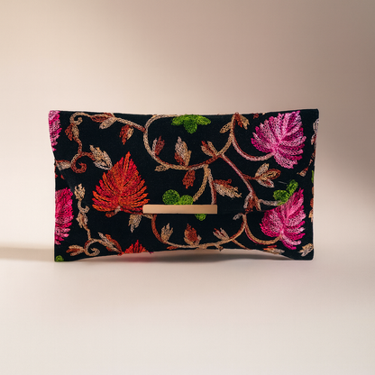 Black Clutch Bag with Golden Chain for Women