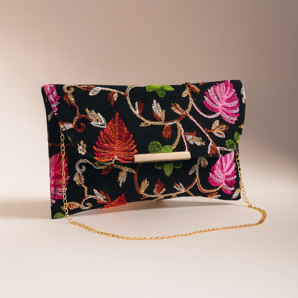 Black Clutch Bag with Golden Chain for Women