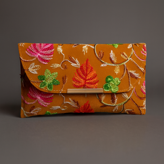 Handmade Cotton Embroidered Clutch Bag with Elegant Floral Design