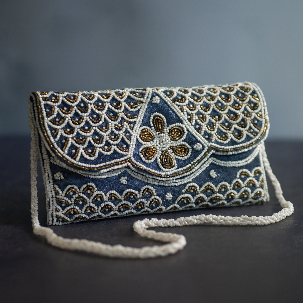Embroidered Beaded Clutch Bag for Women