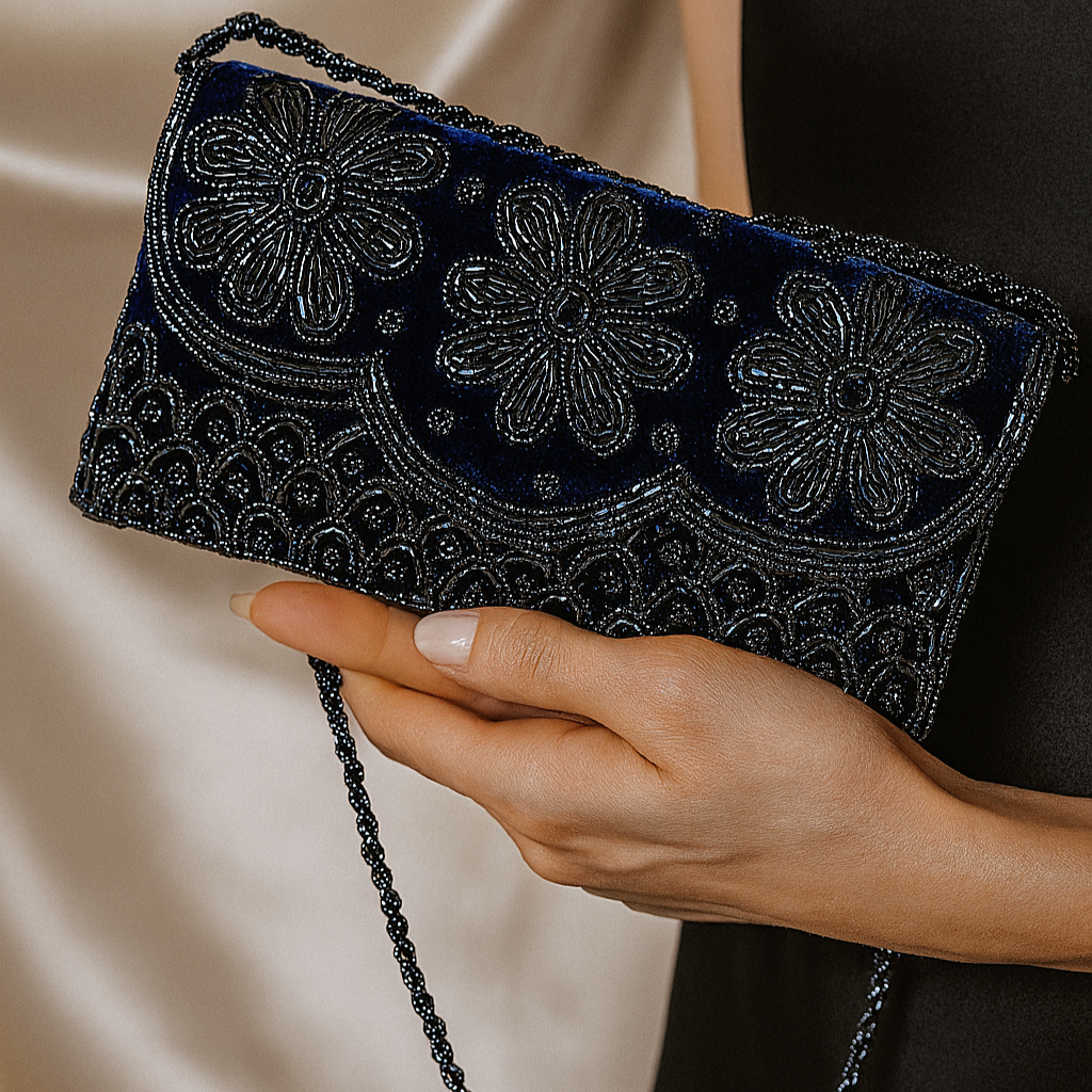 Beaded Cotton Clutch Bag for Evening and Special Occasions