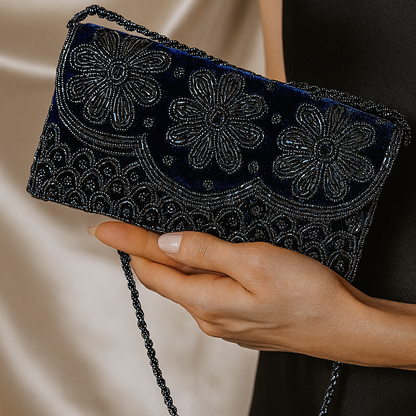 Beaded Cotton Clutch Bag for Evening and Special Occasions