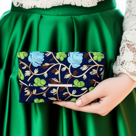 Embroidered Clutch Bag with Chain for Women